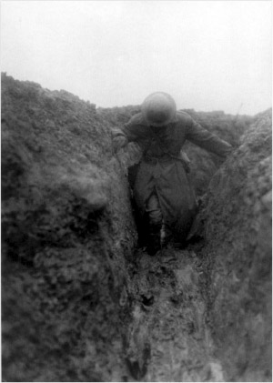 The Australian War Correspondent Charles Bean in one of the Gird system communication trenches on a good day (Australian War Memorial)