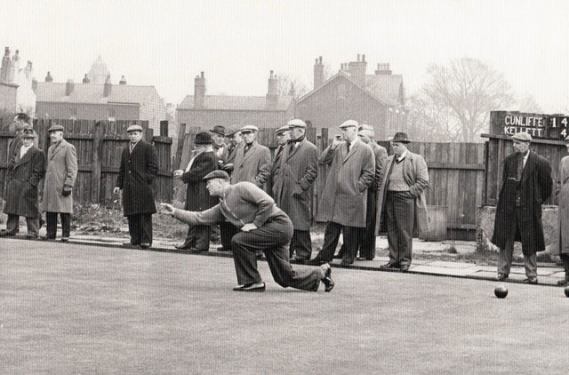 Jimmy Cunliffe bowls in a match against Ron Kellett