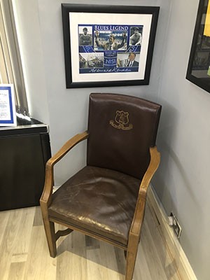 Howard Kendall's chair in the corner of the Striker's Suite