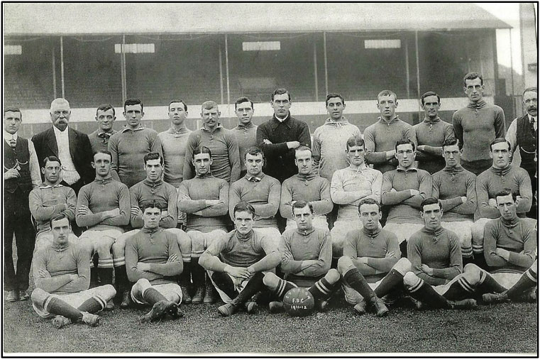 James Gourley, third from right centre row, with the Everton team