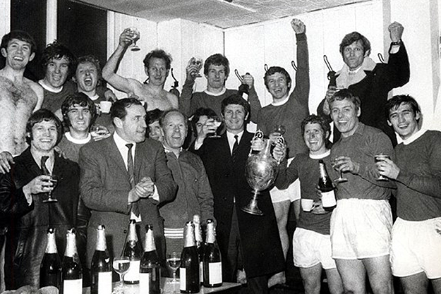 The newly crowned First Division Champions celebrating on Wednesday, 1 April 1970