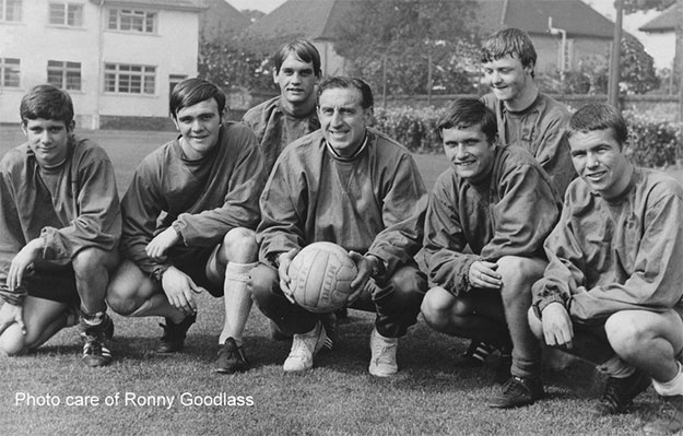 Harry Catterick with Everton apprentices at Bellefield, including Mick Buckley
