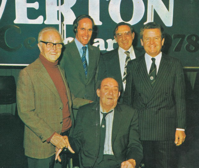 John Moores, Gordon Lee, Dixie Dean, Harry Catterick and Philip Carter at a 1978 event