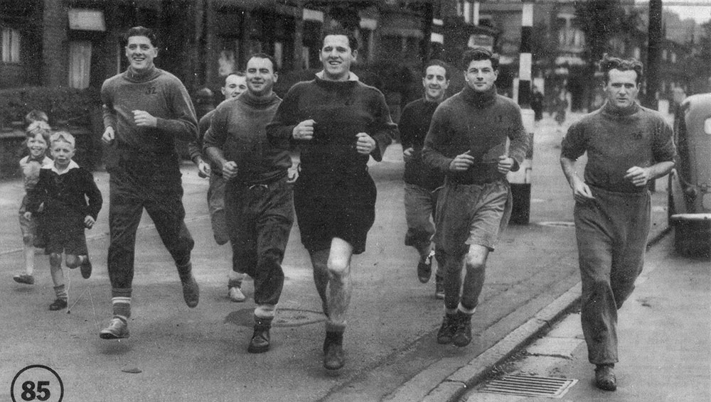 John Lindsay training in the streets with the Everton squad