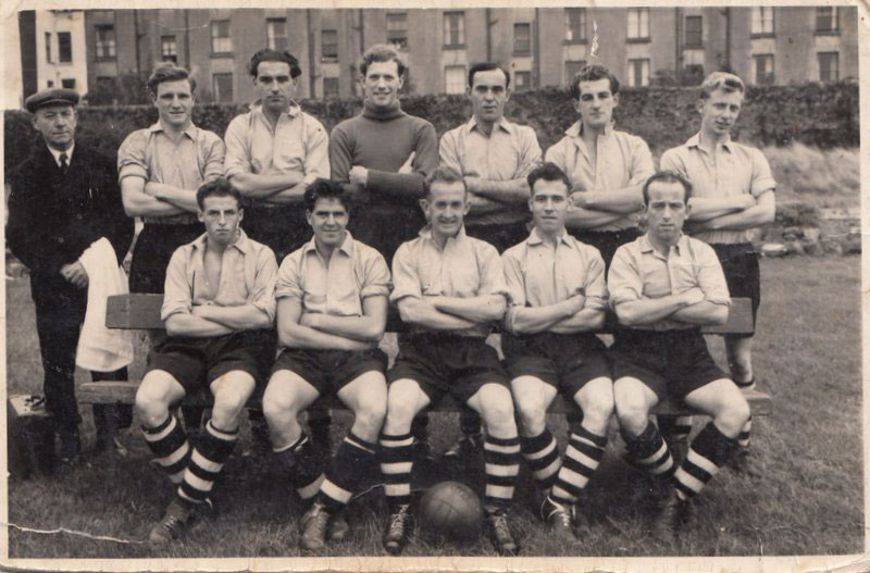 Jones with his Pwllheli team before an FA Cup game with Bootle in the 1953-54 season