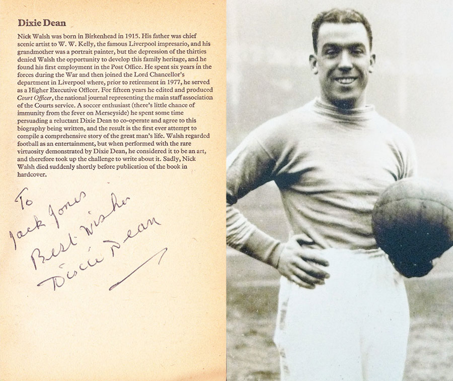 The dedication from Dixie Dean to Marcus Heap's grandfather