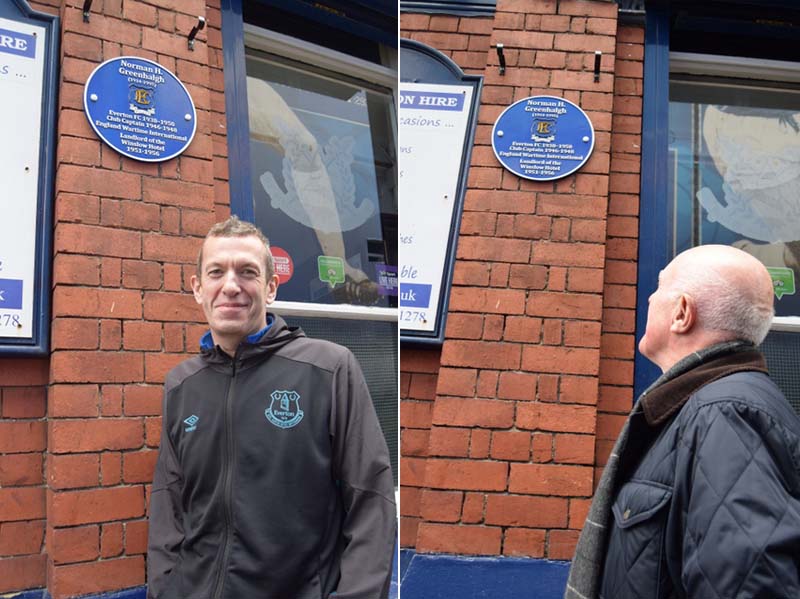 Dave Bond; the son of Norman Greenhalgh looks up at the plaque