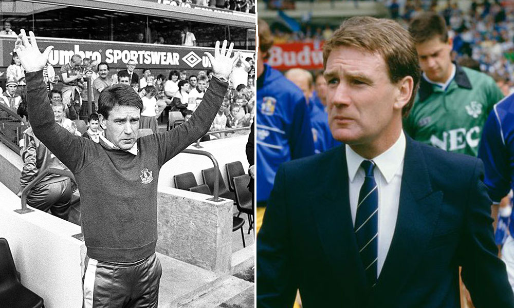 Colin Harvey as Everton manager in the late 1980s